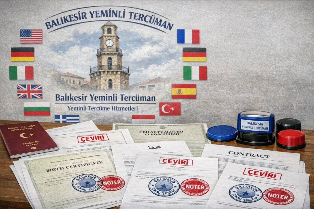 Noter onaylı tercüme ve kaşelenmiş resmi evraklar.